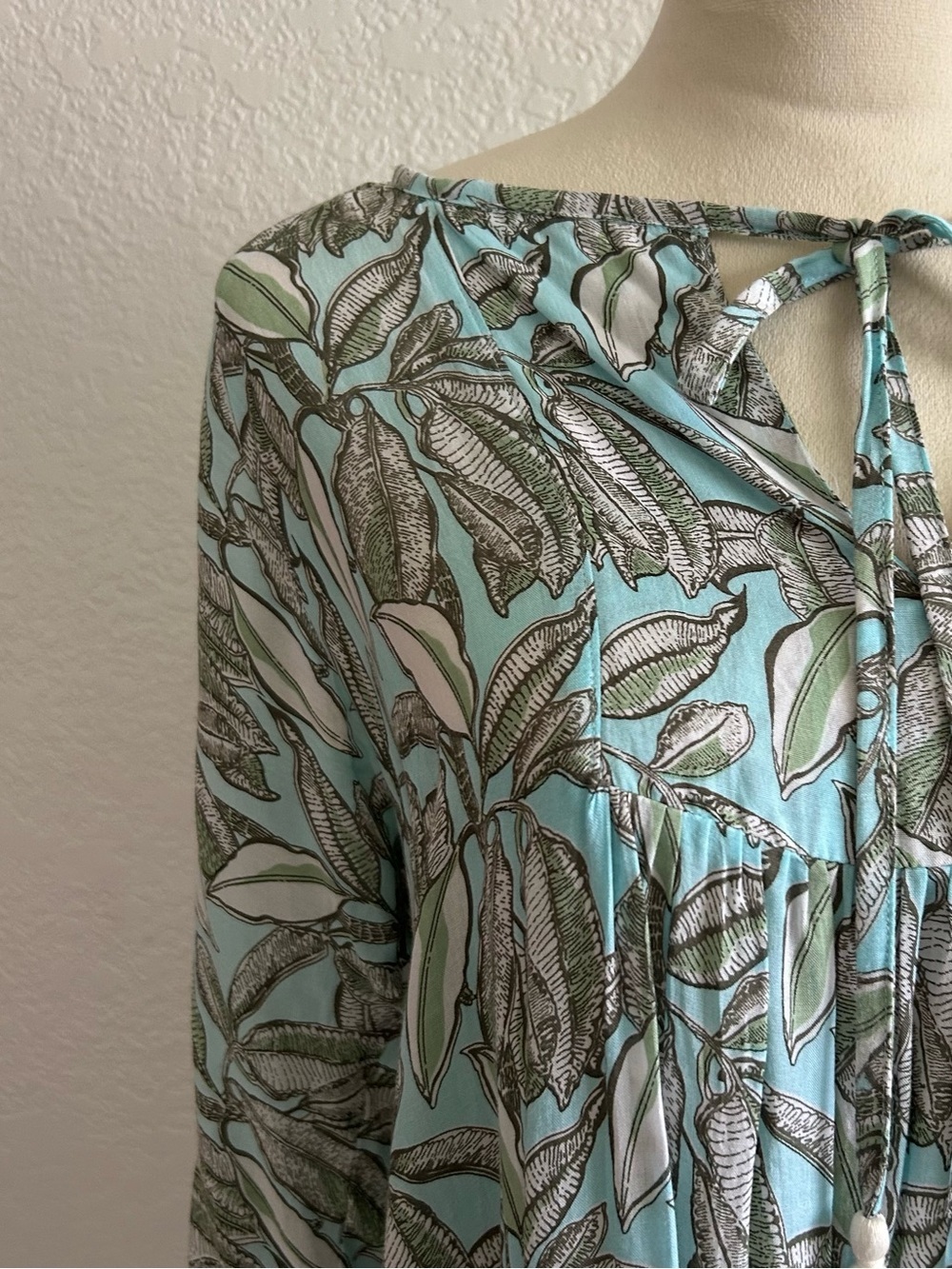Lani Lau Tropical Leaf Print Boho Resort Coastal Hawaiian Mini Dress - Picture 2 of 7